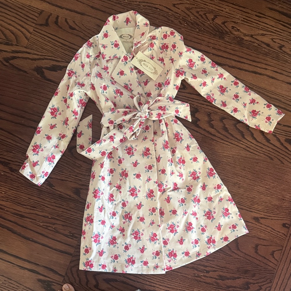 Mia Joy Presley Trench Coat- Pink Floral-Size 5